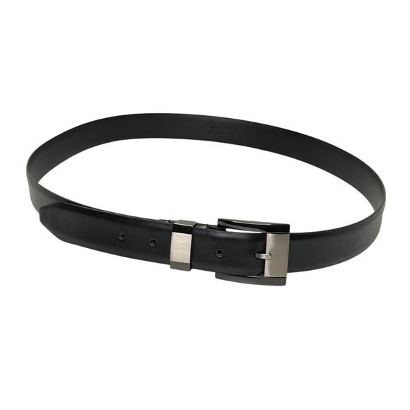 Men's Dress Belt Size 42 Black Smooth Genuine Leather Classic Square Buckle - Picture 3 of 6